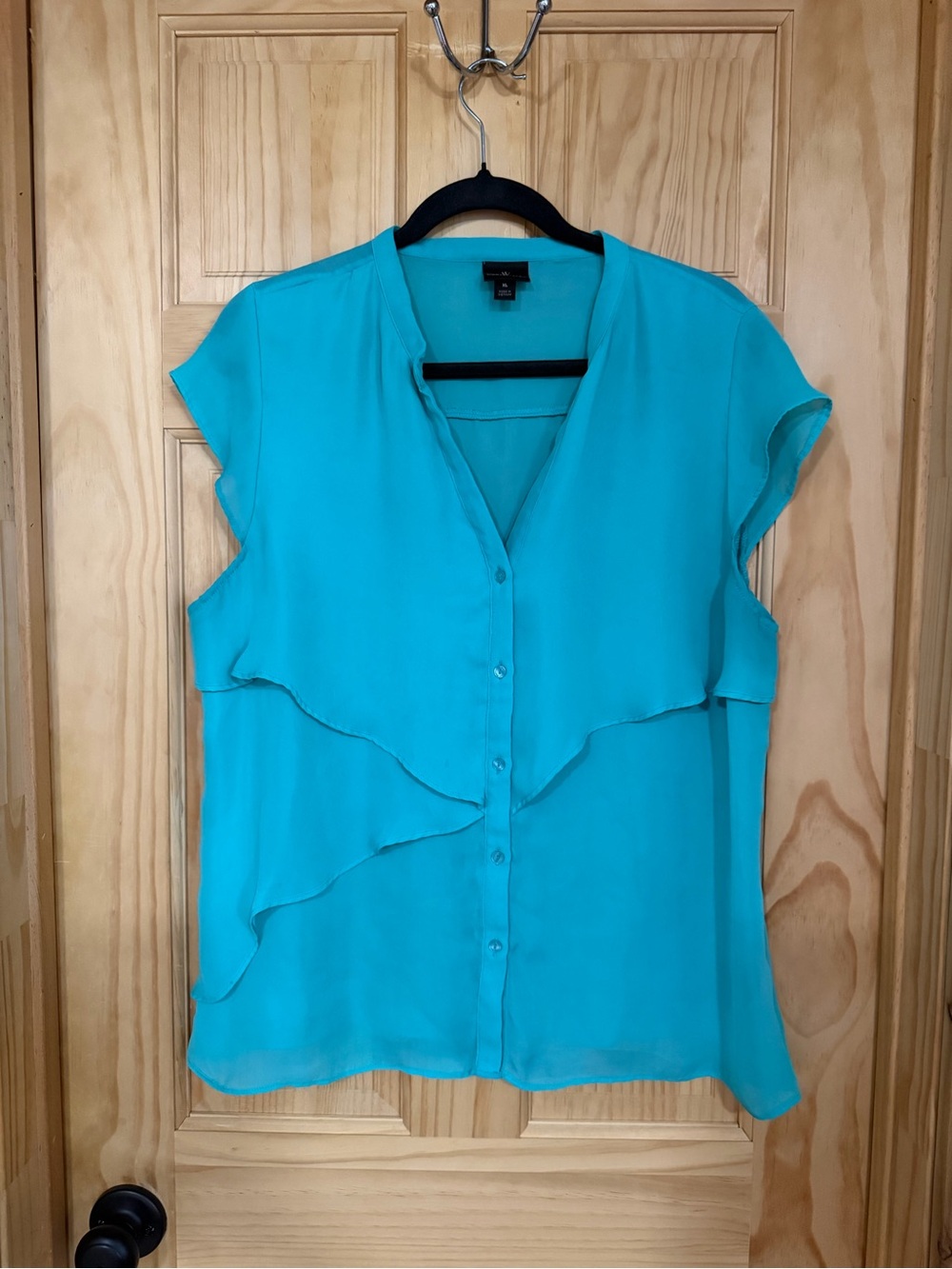Women’s Turquoise Ruffle Button-Front Blouse